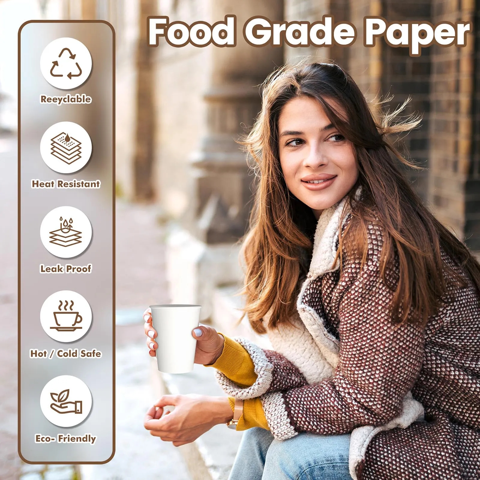 White Disposable Paper Coffee Cup Hot Cold Beverage Drinking 6