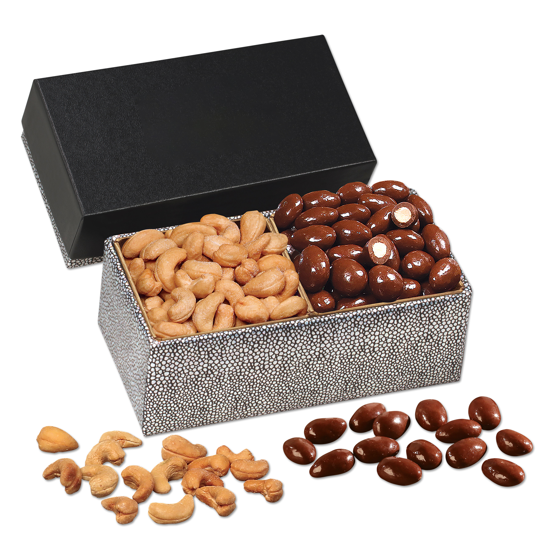 Chocolate Almonds & Cashews in Black & Silver Gift Box 2
