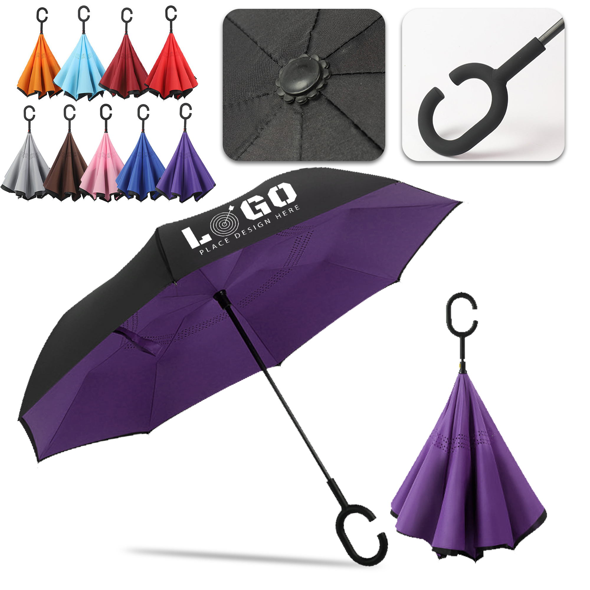 C-Shaped Handle Hands-Free Stand-Up Inverted Umbrella 4