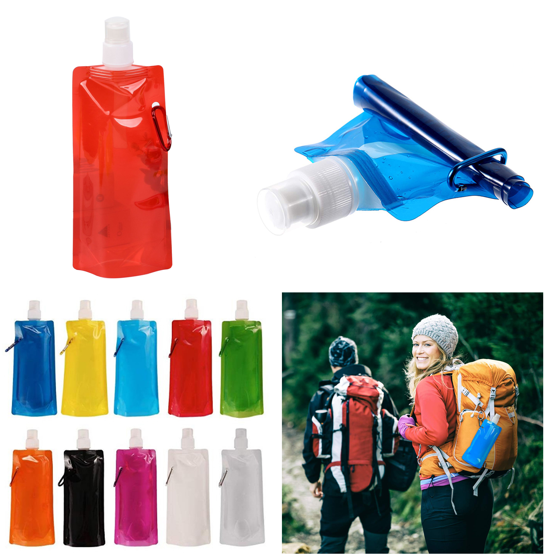 16 oz Collapsible Reusable Water Bag With Clip 2