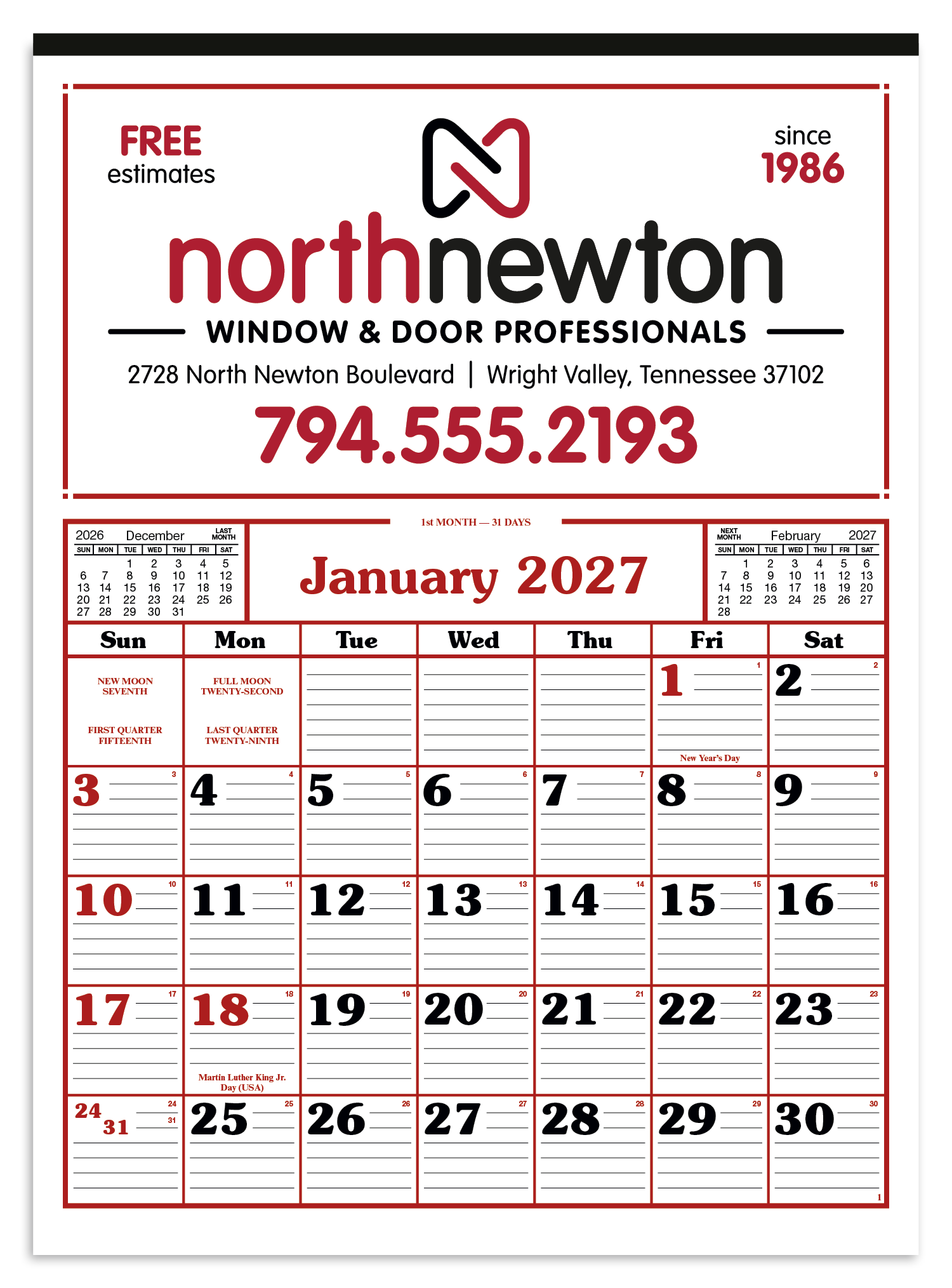 Skinner & Kennedy® Commercial 12-Sheet Calendar 8