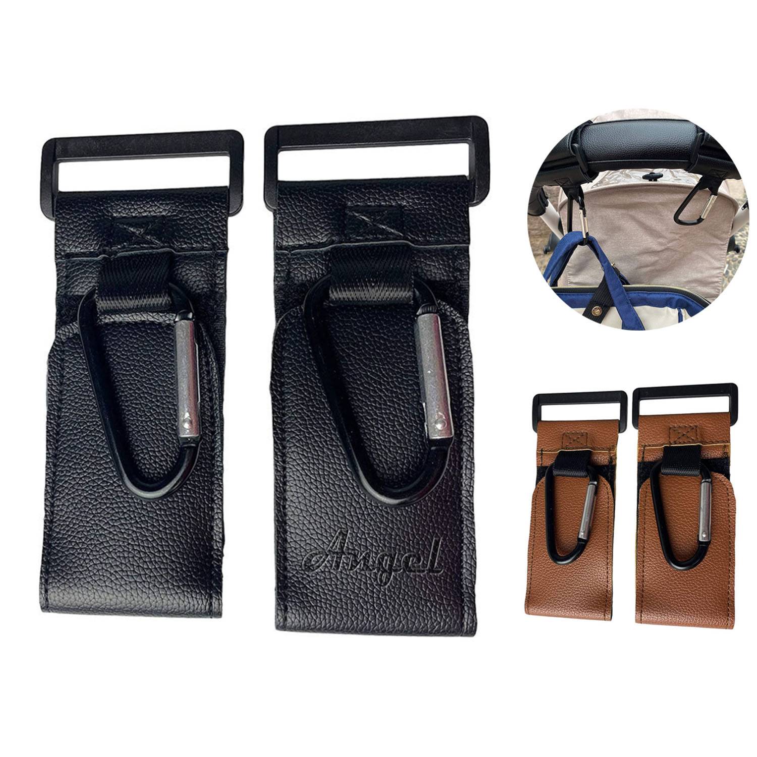 2Pcs Multipurpose PU Leather Baby Stroller Hooks 1
