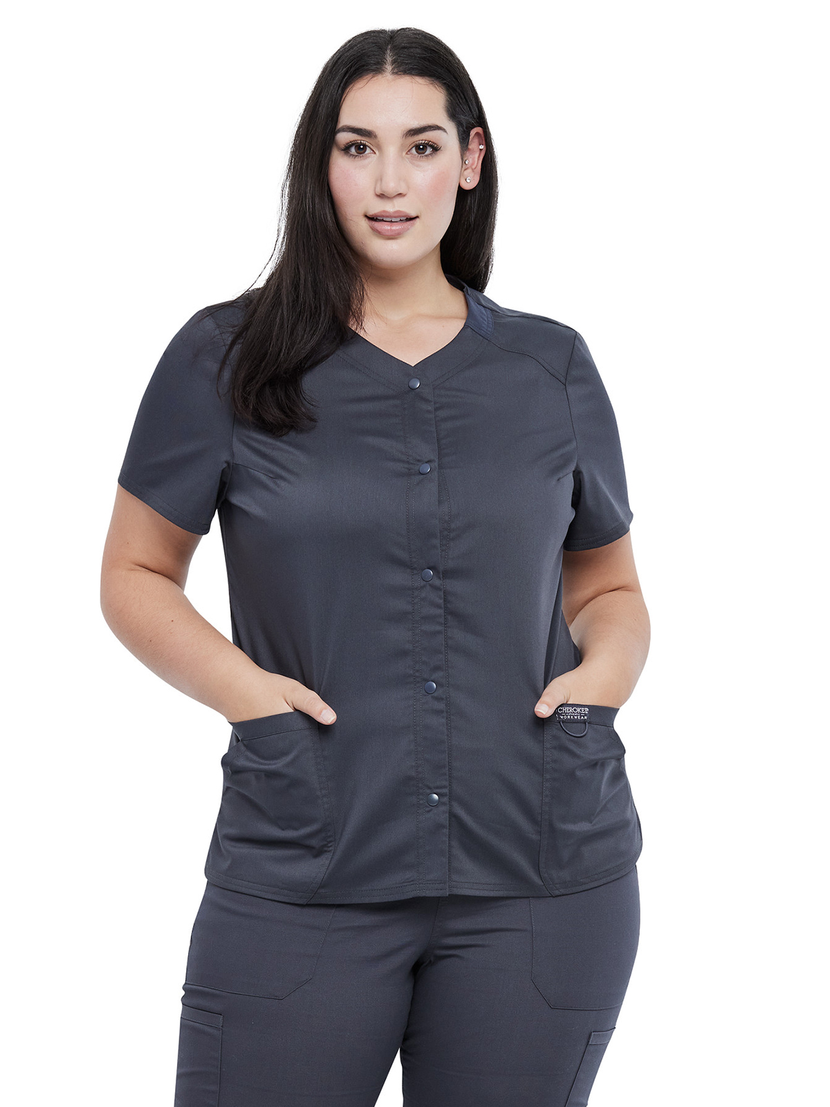 Cherokee - Workwear Revolution - Women's 4-Pocket Snap Front V-Neck Top