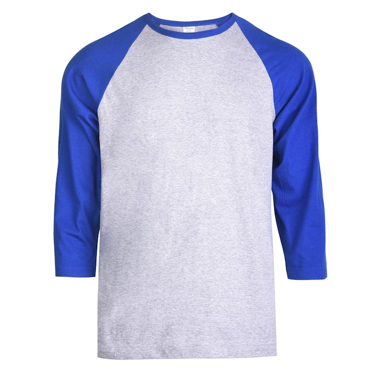 Men's 3/4 Sleeve Baseball T-Shirt - Large Royal Blue/Gray 1