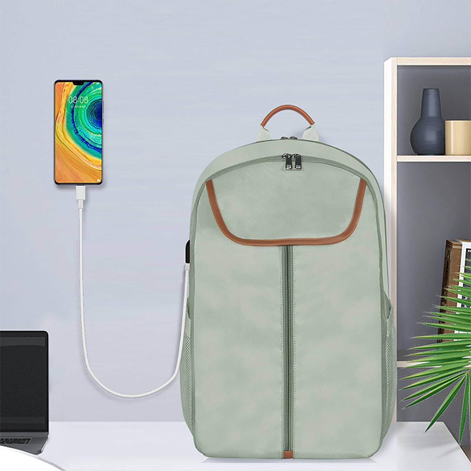Double Zipper Nylon Backpack w/ USB Port 2