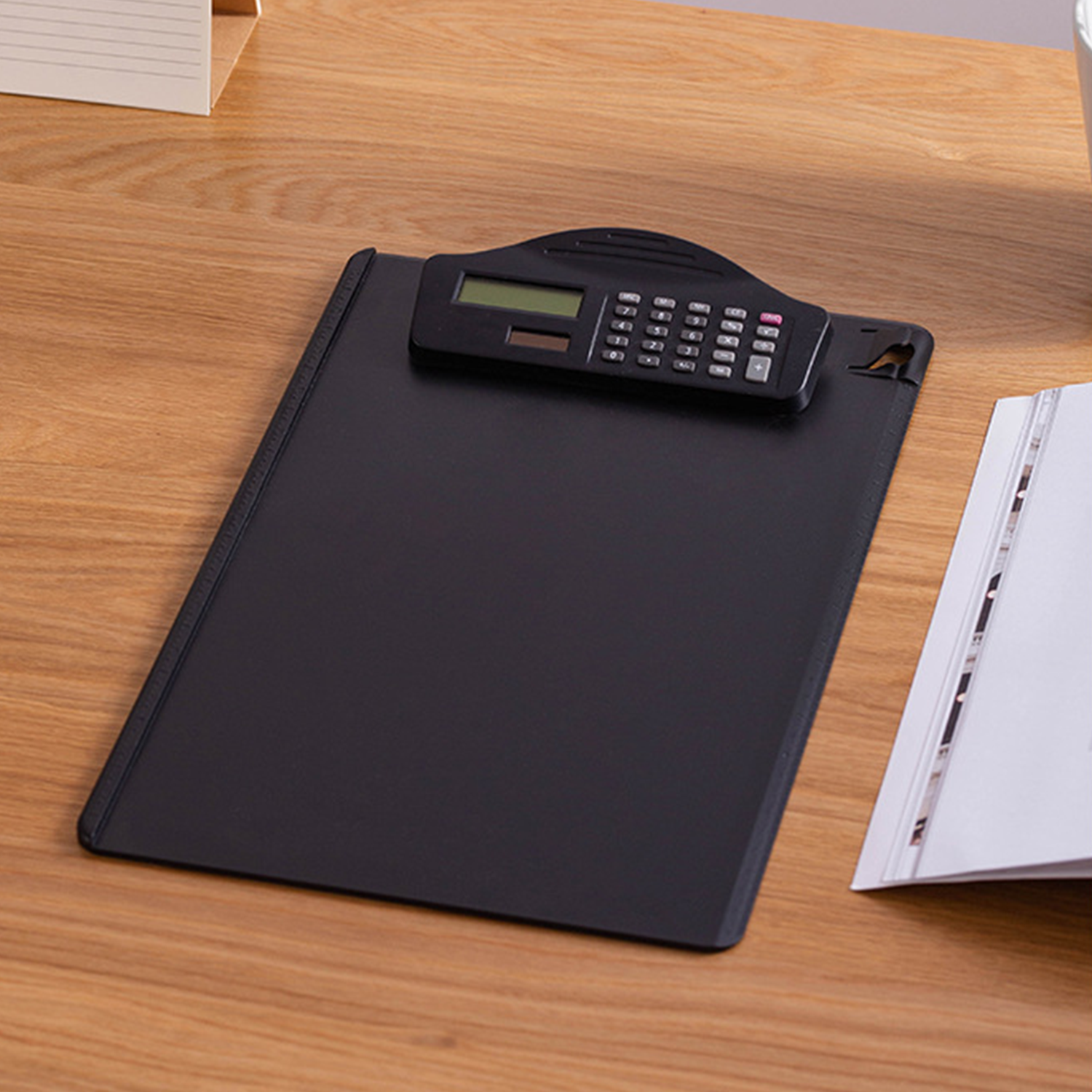 A4 Solar Calculator Files Document Clip Board with Pen 6