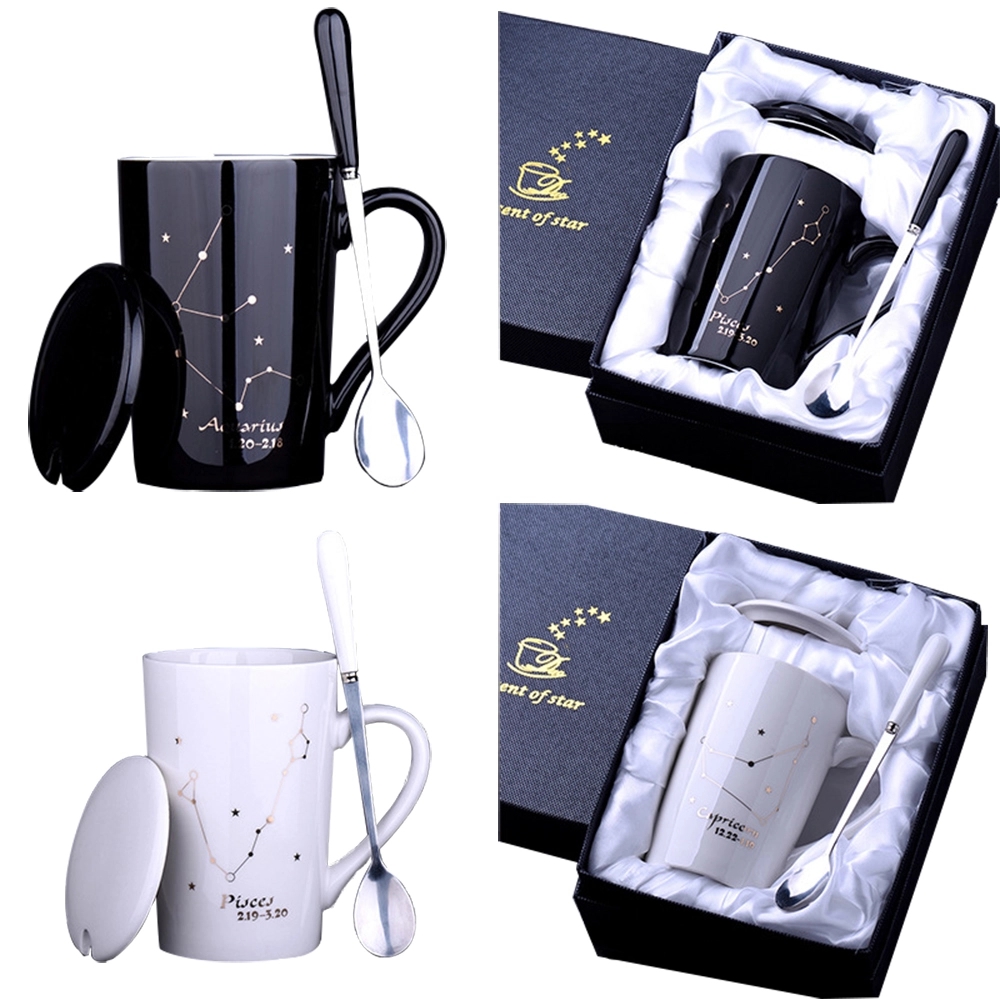 14 OZ Ceramic Cup Set with Lid & Spoon&Gift Box 2
