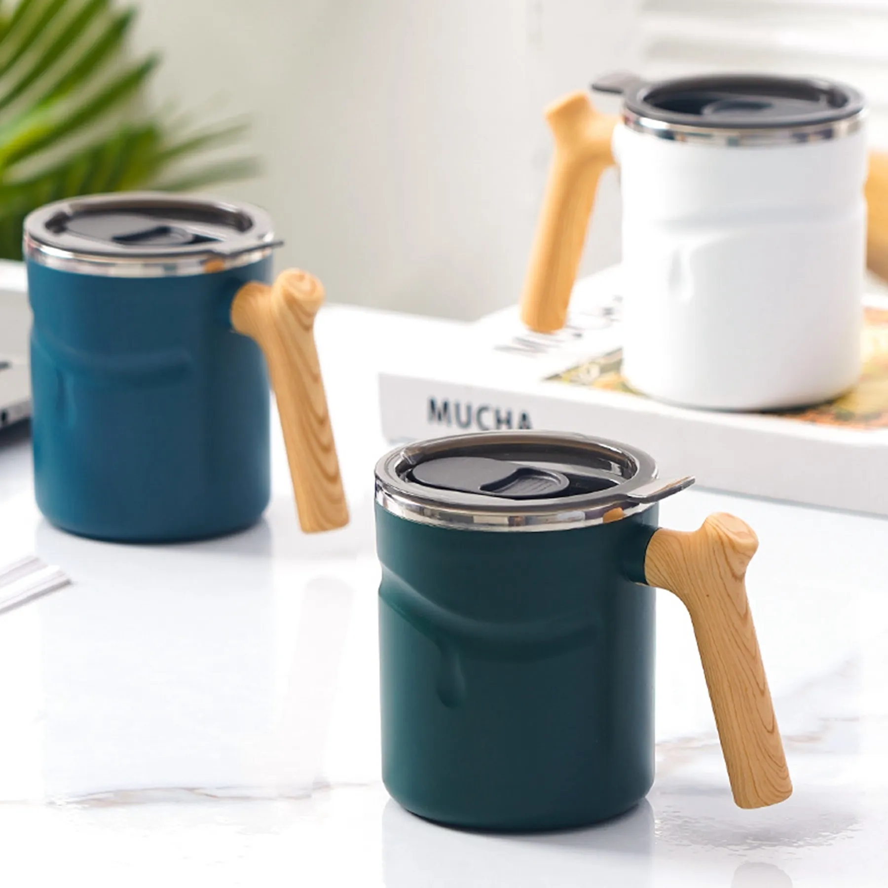17 oz Stainless Steel Cup With Wooden Handle 1