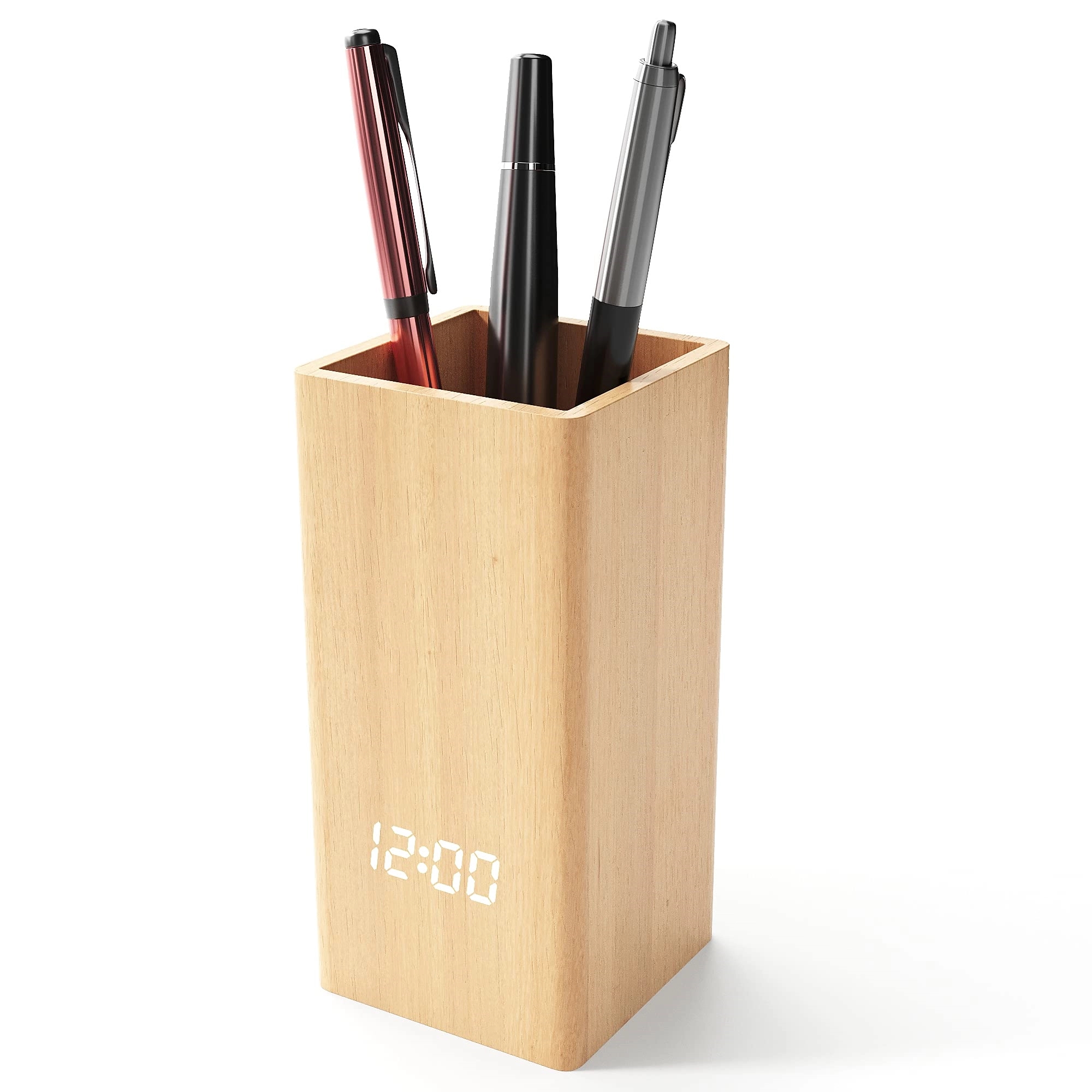 Wooden Digital Pen Holder Clock 1