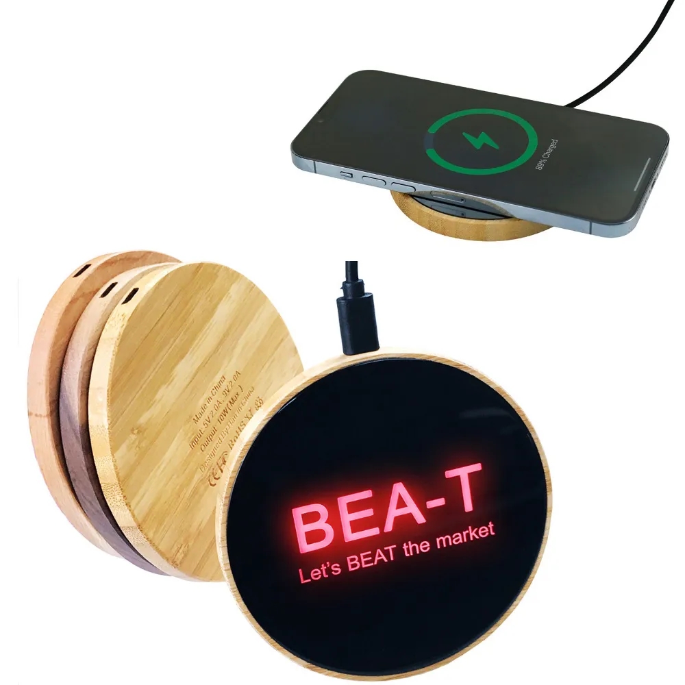 Light Up Bamboo Wireless Charger 2