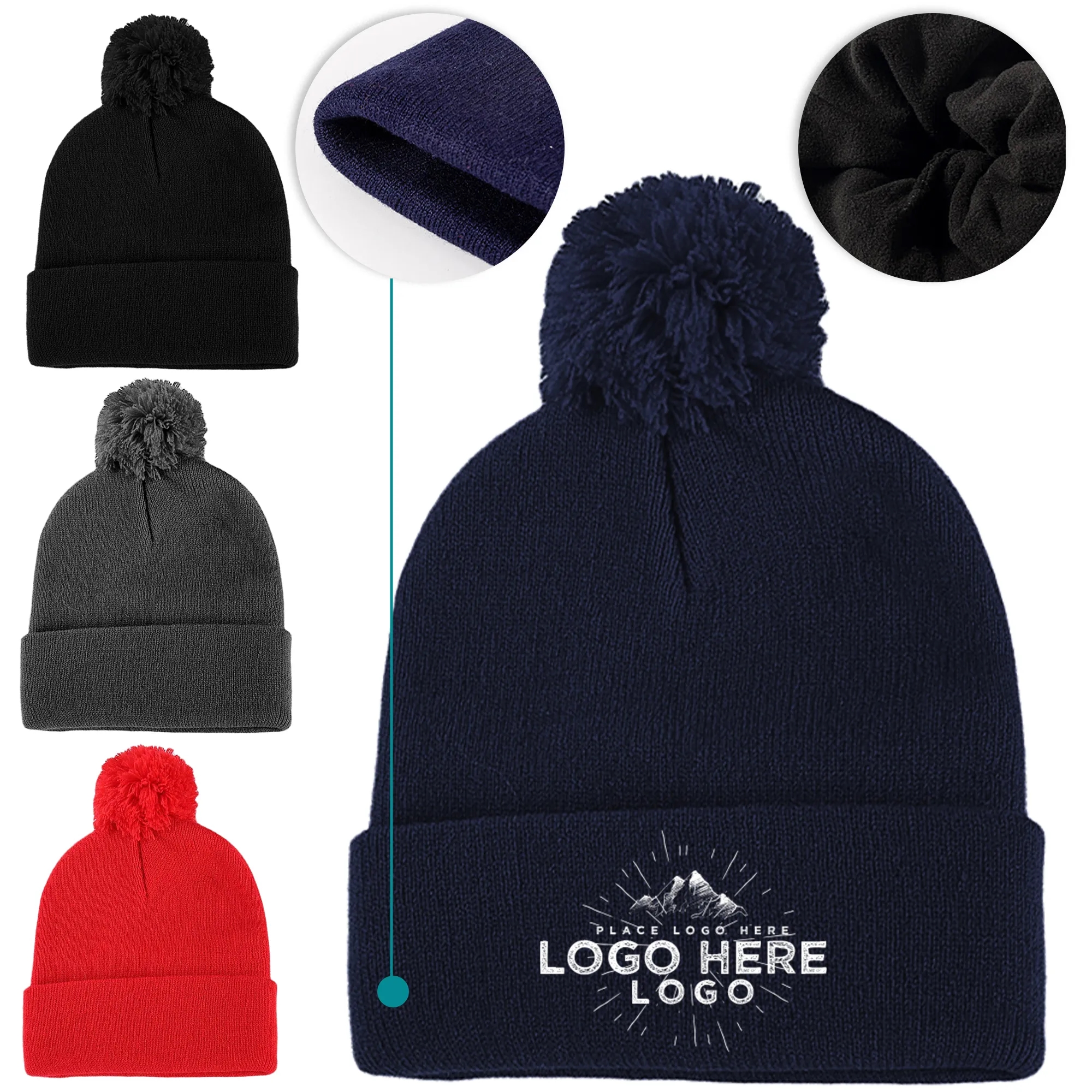Solid Color Knit Beanie Pom Hat 2