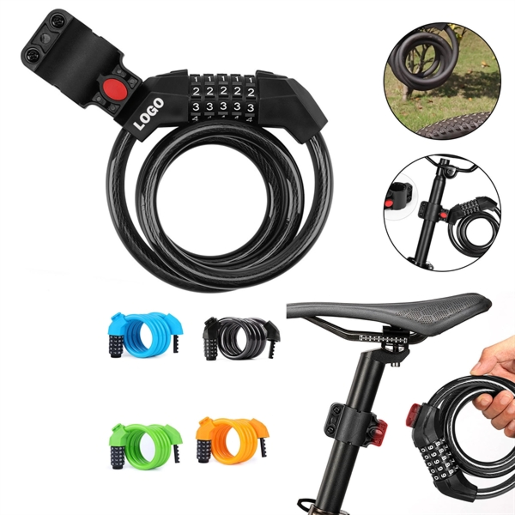 5 Digit Resettable Combination Coiling Bike Lock Cable 1