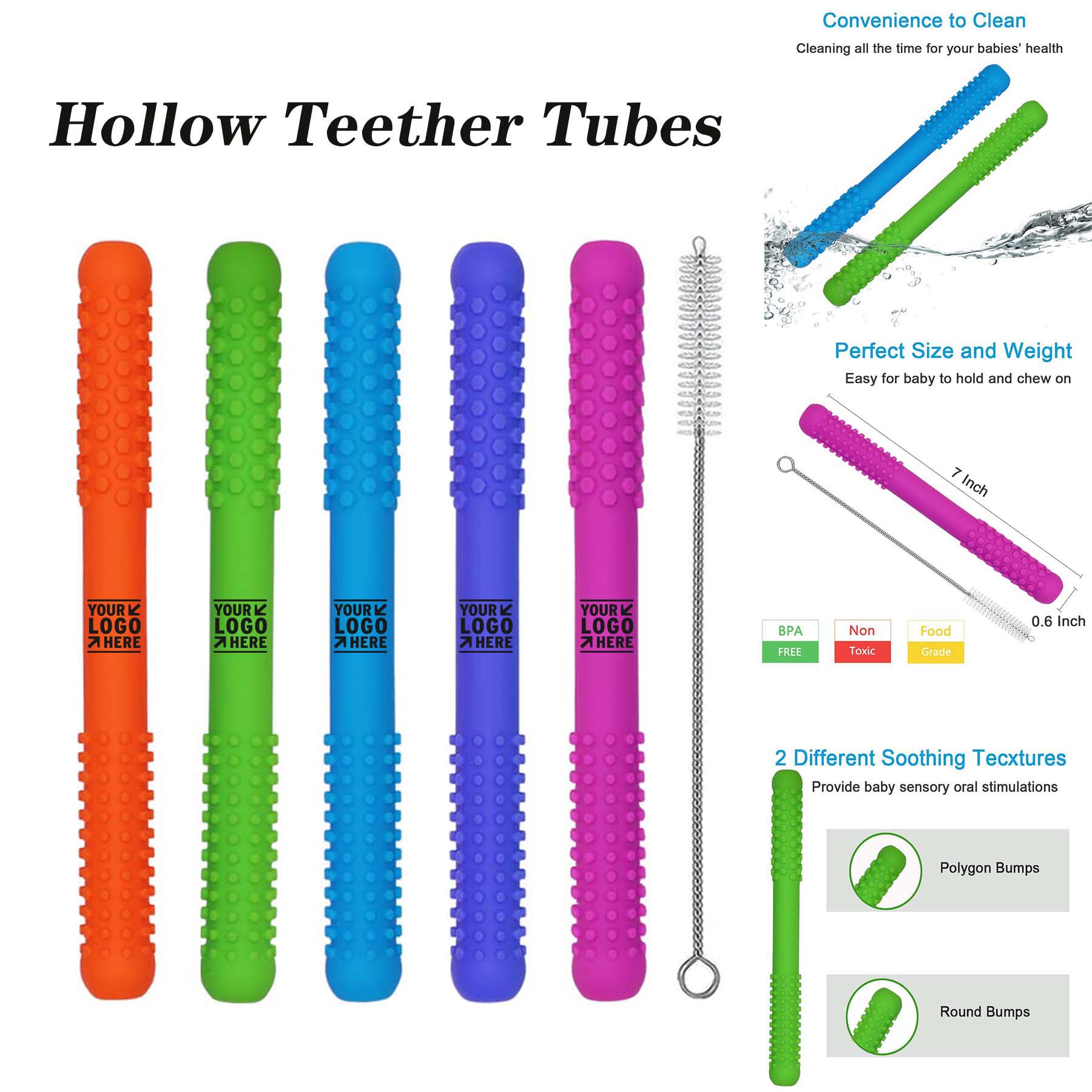 5 Pack 6-12 Months Toddler Hollow Silicone Baby Teether Toy Tube 1