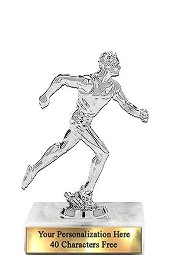 Trophy: 7", 2x3 white marble base, Running Male Si 2