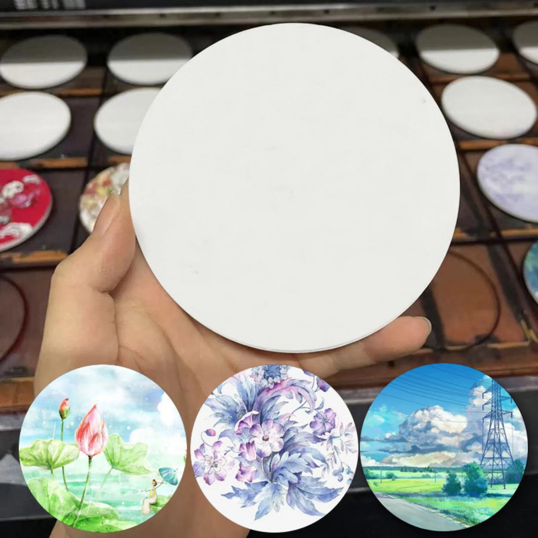 Round Diatomite Cups Coaster for Drinks Absorbent-Full Color 3