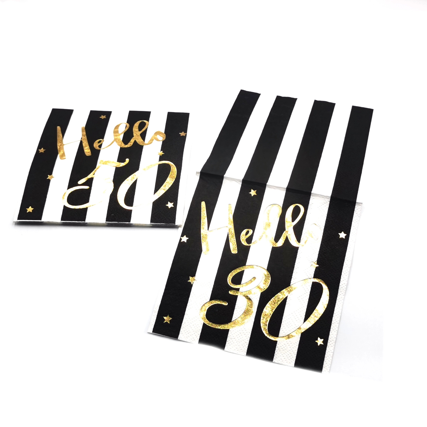 Custom Gold Foil Black And White Stripe Paper Napkins 5