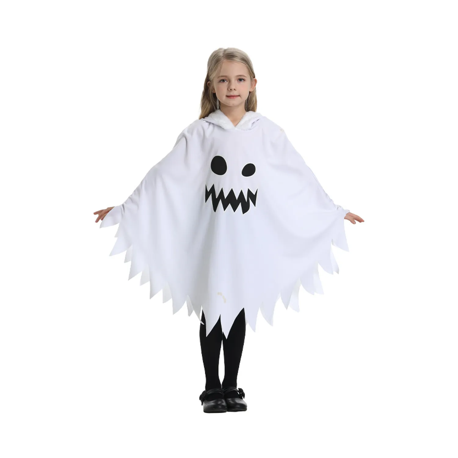Child Scary Smiling Ghost Halloween Costume Dress with Hood 6