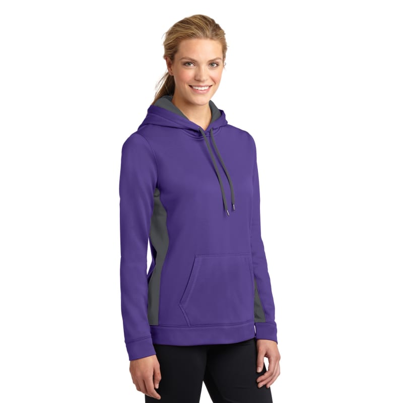 Sport-Tek Women's Sport-Wick Fleece Colorblock Hooded Pullover. 21