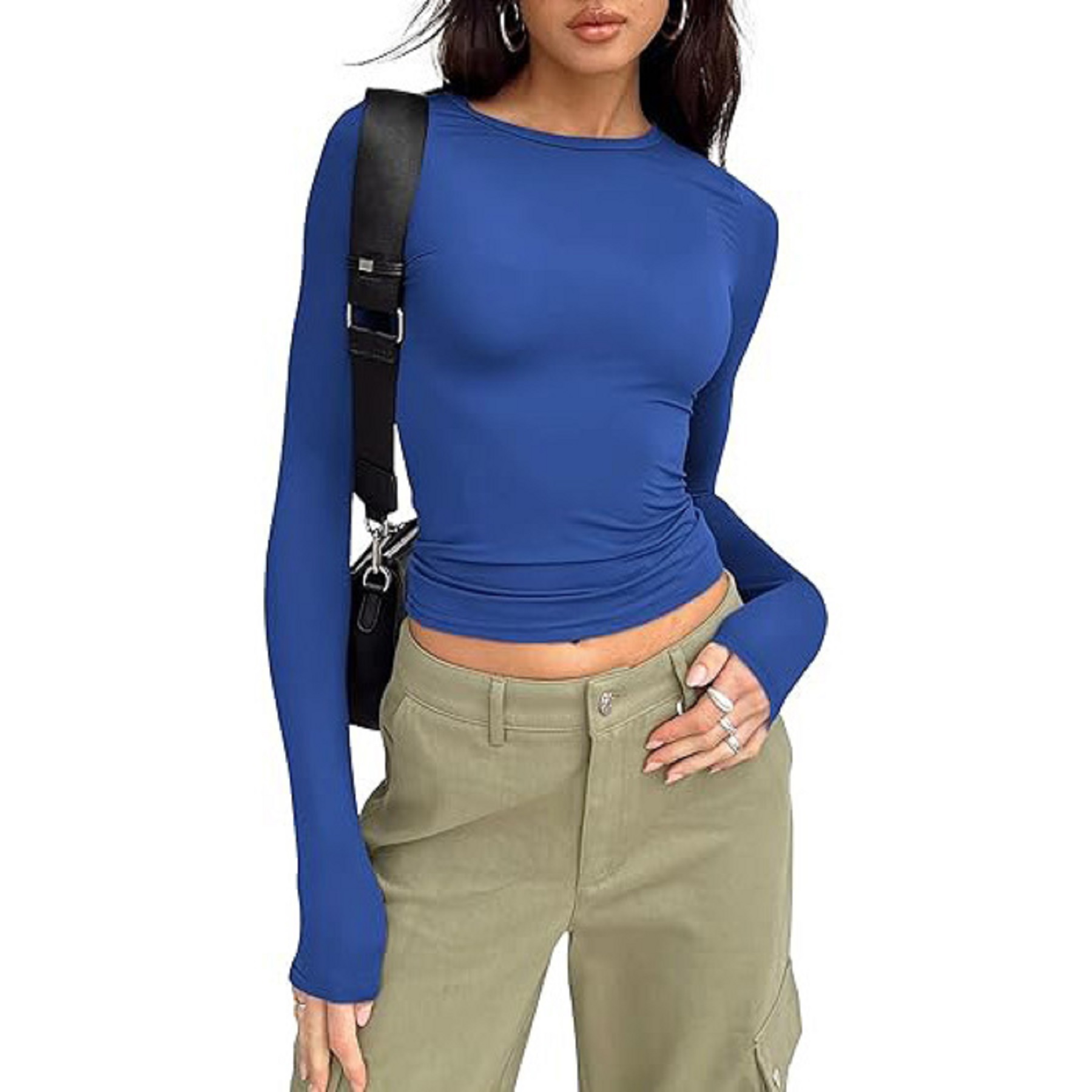 Women's Long Sleeved Shirt Basic Crop Top Tight Fit 10
