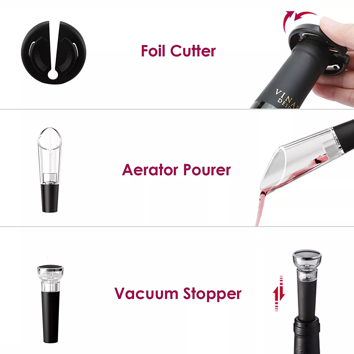WineVault Veneto 4-Piece Electric Wine Opener Set – Includes Opener, Pourer, Stopper & Foil Cutter 11