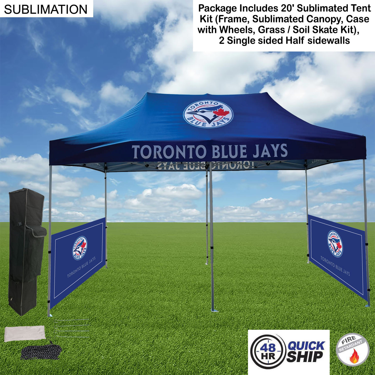 48Hr Quick Ship- 20' Tent Sidewalls Package, 20' Sublimated Tent kit & 2 Single sided half sidewalls 14