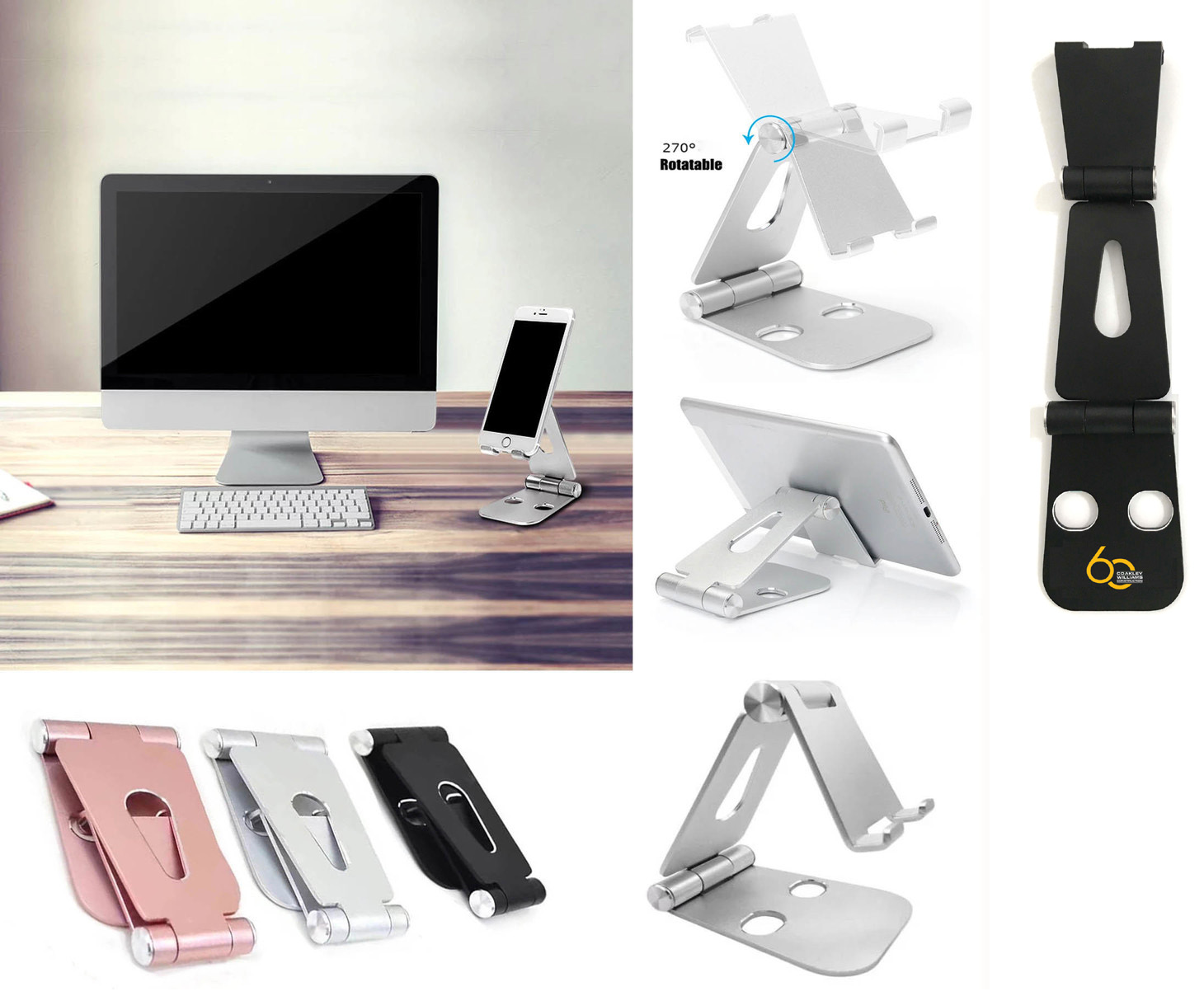 iBank ® Premium Aluminum Desktop Phone Stand – Fully Foldable & Multi-Angle Adjustable Holder 1