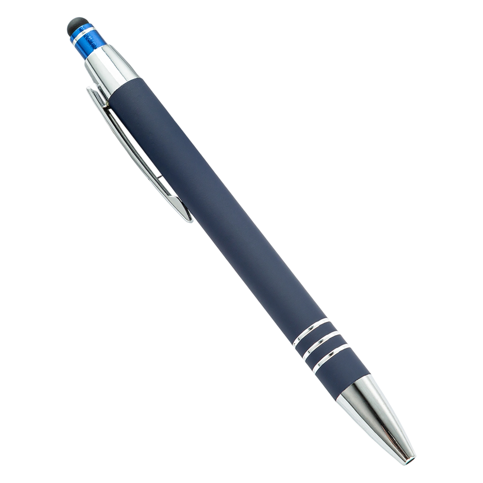 Metal Ballpoint Pen With Capacitive Stylus Rubberized Barrel Chrome Trim 10