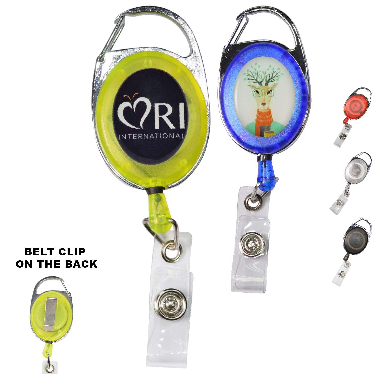 Transparent Oval Carabiner Badge Reel w/ Belt Clip 3
