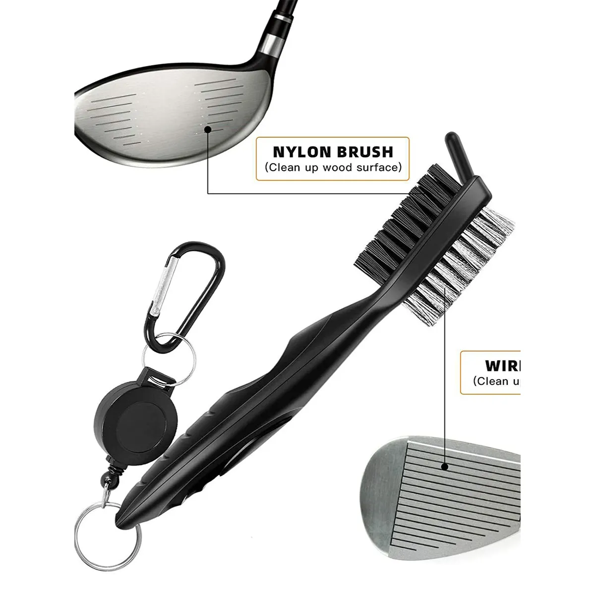 Premium Golf Club Brush With Retractable Cord And Cap 5