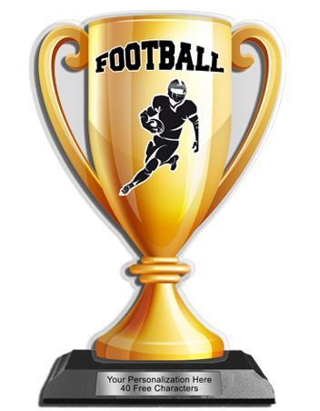 Acrylic Trophy: 6" Cup, FOOTBALL Design, 3x5" Blac 2