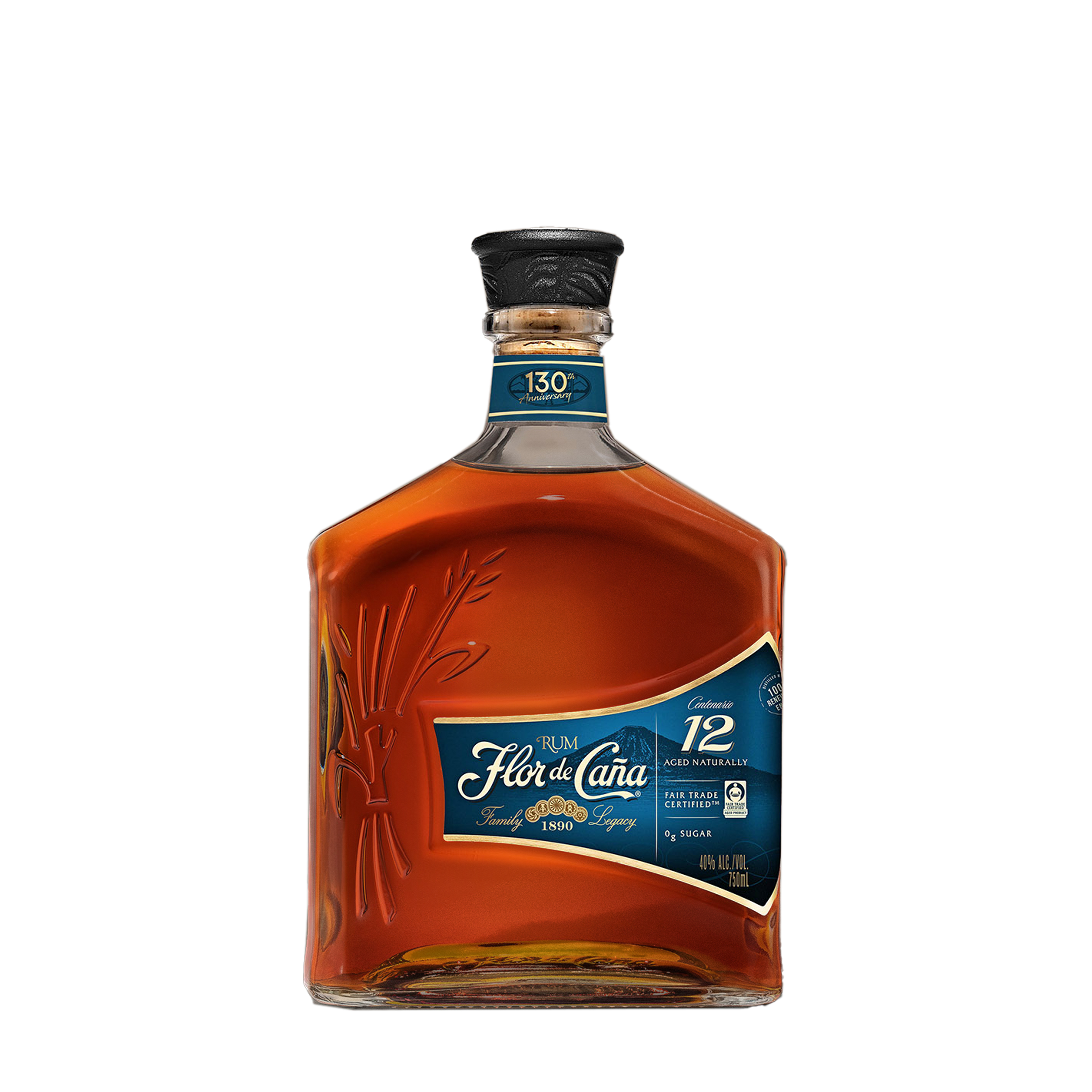 Etched Flor de Caña 12 Year Centenario Rum Liquor Bottle 1