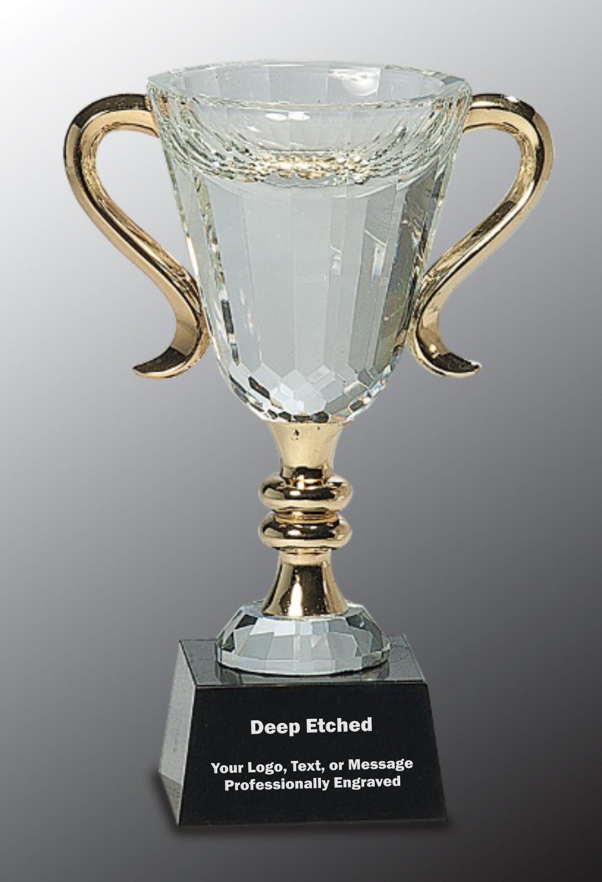 7 1/4" Crystal Cup with Gold Handles and Stem Crystal Award