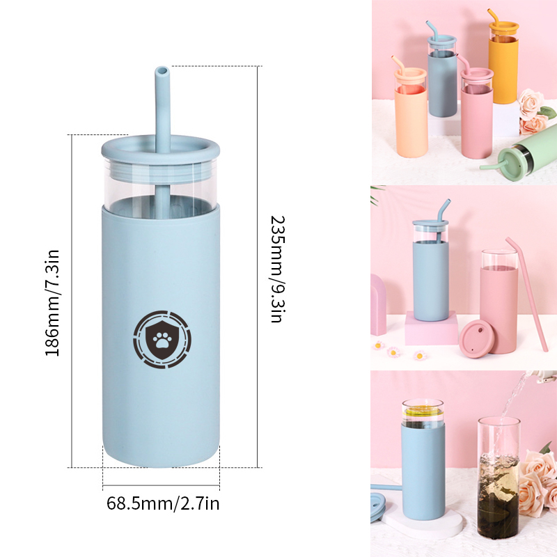 470ml Glass Tumblers w/ Silicone Lid and Straw 16Oz. 2