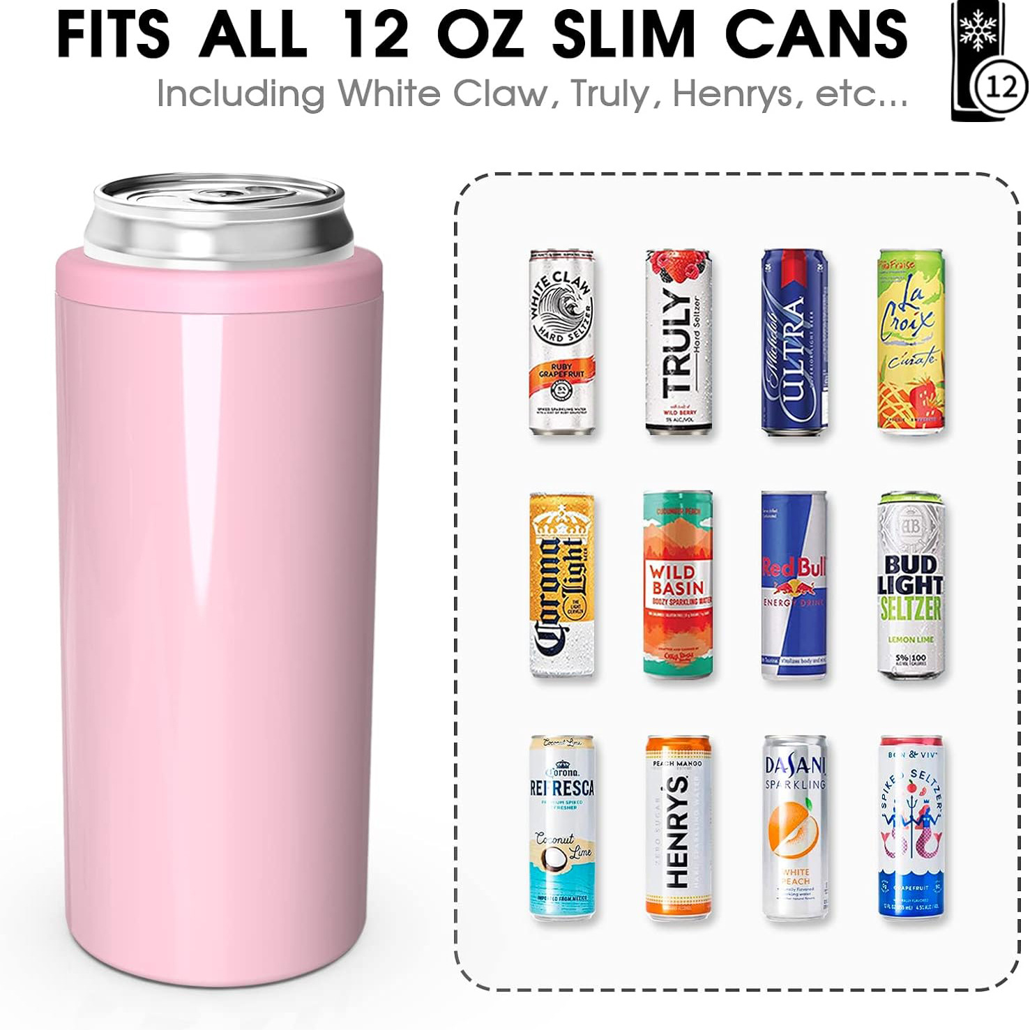 12oz Insulated Double Walled Stainless Steel Can Cooler 2