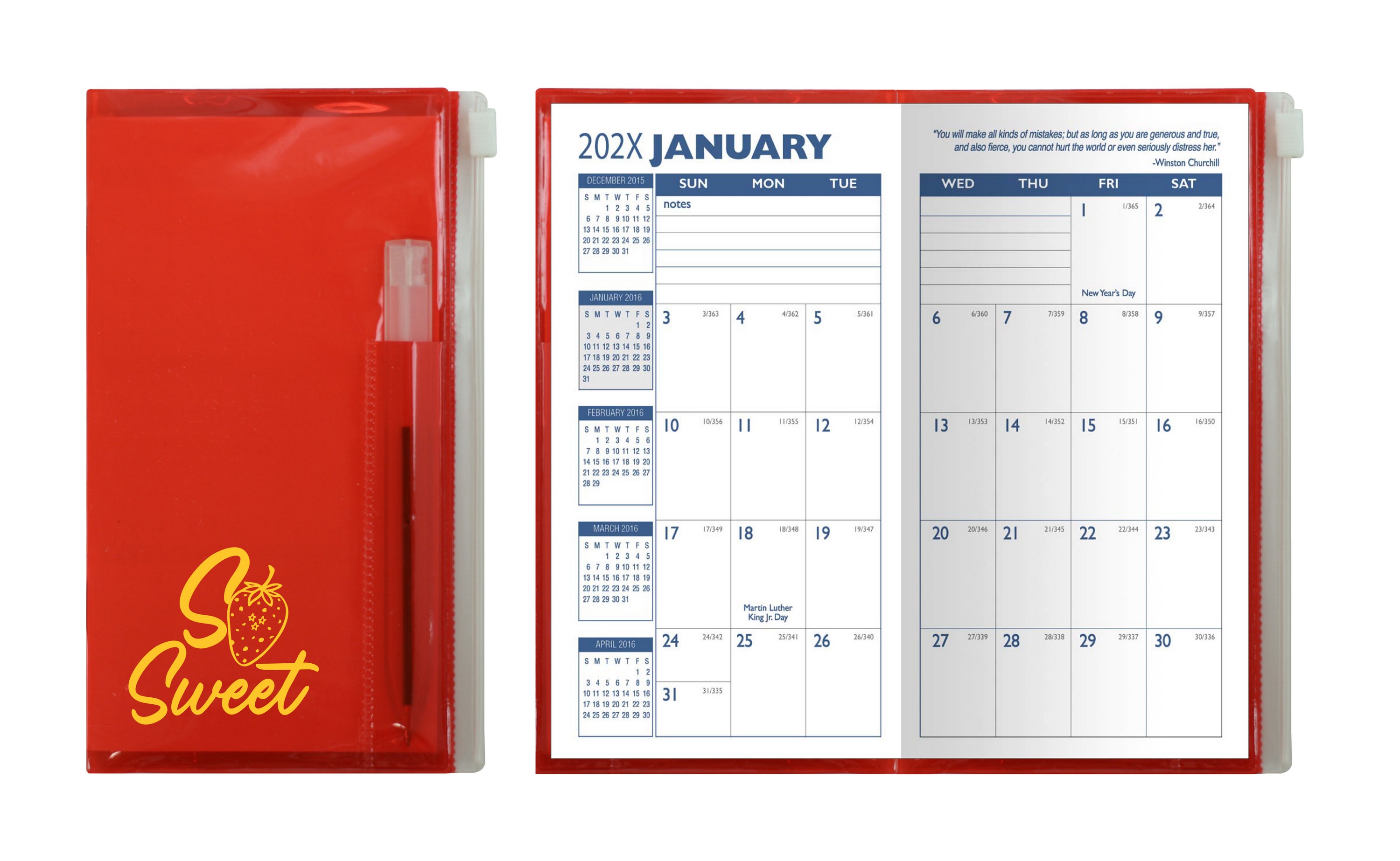 Translucent Monthly Zip Back Planner & Clear Pen & Zip Lock Pocket (1 Color Insert) 2