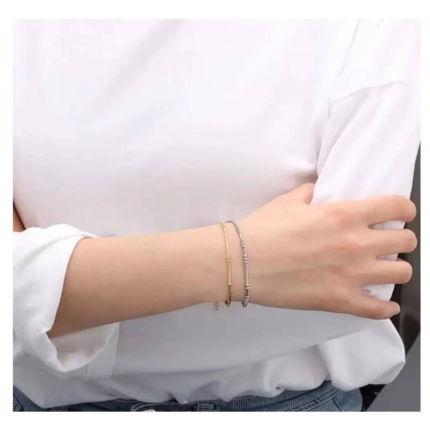 Stainless steel Morse code bracelets Silver Beads Jewelry 5