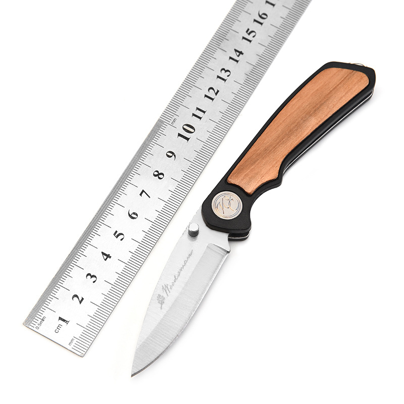 Stainless Steel Folding Pocket Knife with Wooden Handle 2