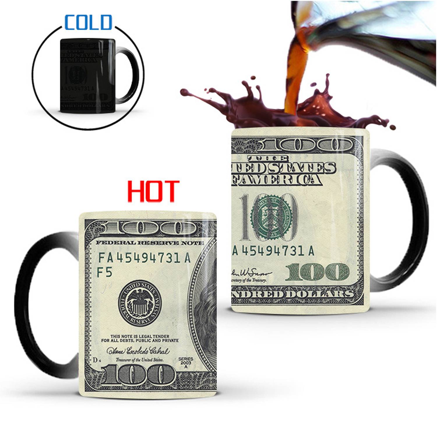 11.8oz Thermal Dollar Design Color Changing Ceramic Mug 7