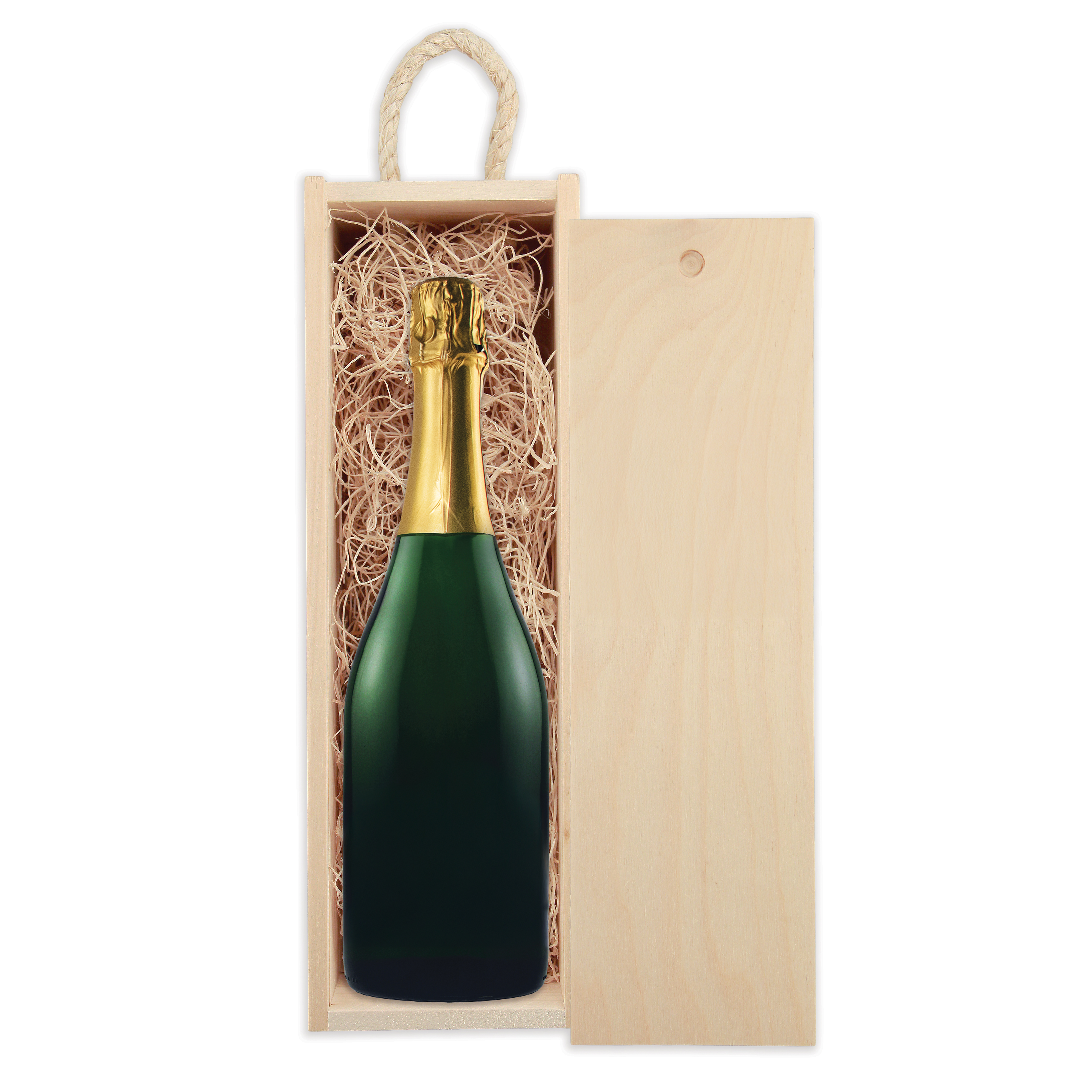Laser-Engraved Wood Box w/Custom Etched Sparkling Wine Bottle 5