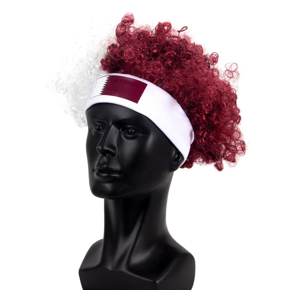 Qatar World Cup National Flag Football Fans Customized Headband Wig 4