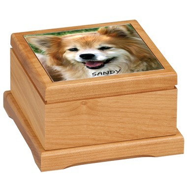 Red Alder Wooden Pet Urn Box with Tile top, Size small 2