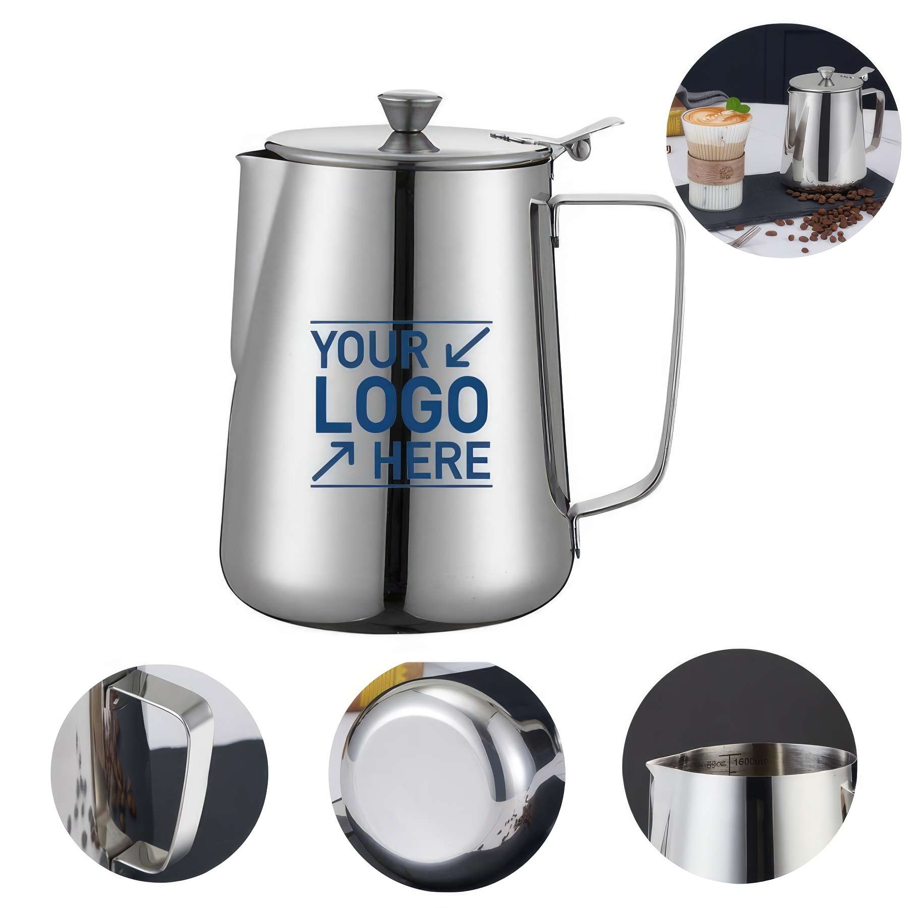304 Stainless Steel Milk Frothing Cup with Lid: 11.83 oz 3