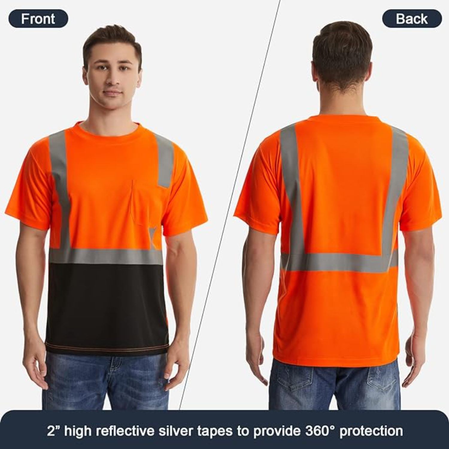 3.8 Oz. Polyester Class 2 Color Block Reflective Tape Safety T-Shirt with Pocket 3