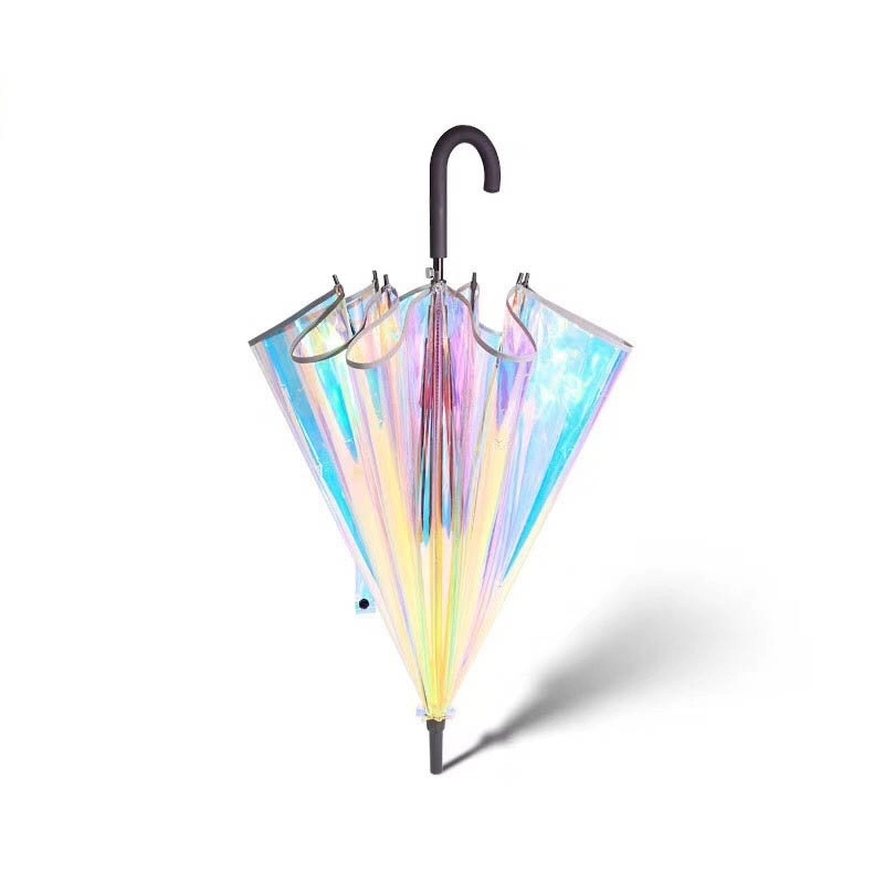 Holographic Iridescent Laser Umbrella with Hook Handle 2