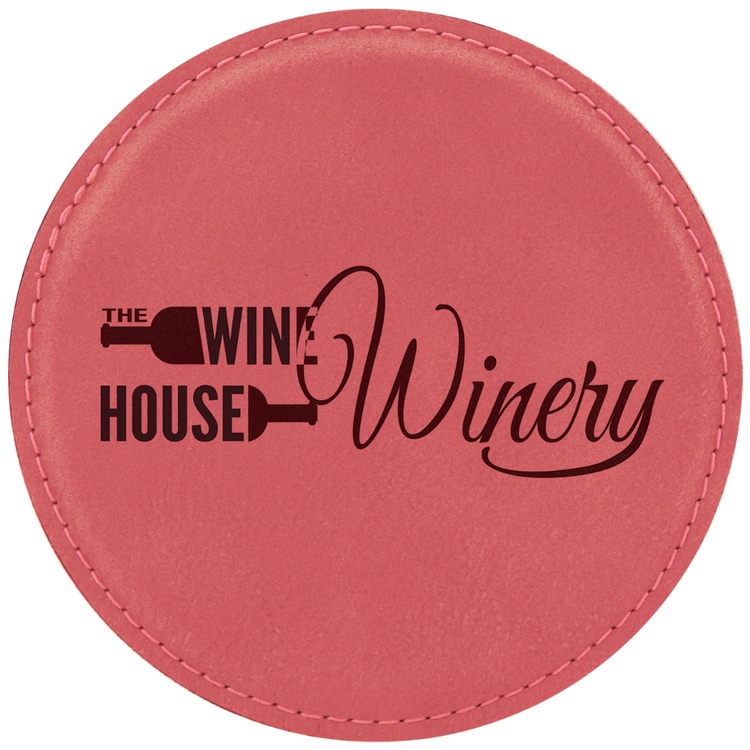 Pink Leatherette Individual Round Coaster
