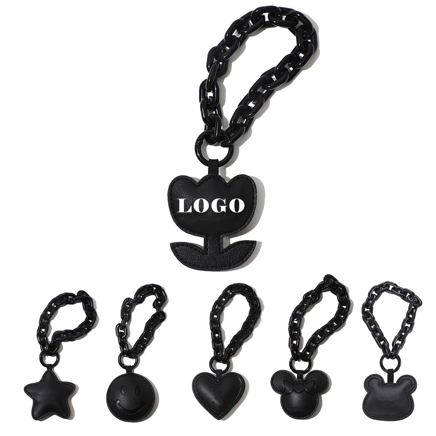 Black Chain Leather Keychain