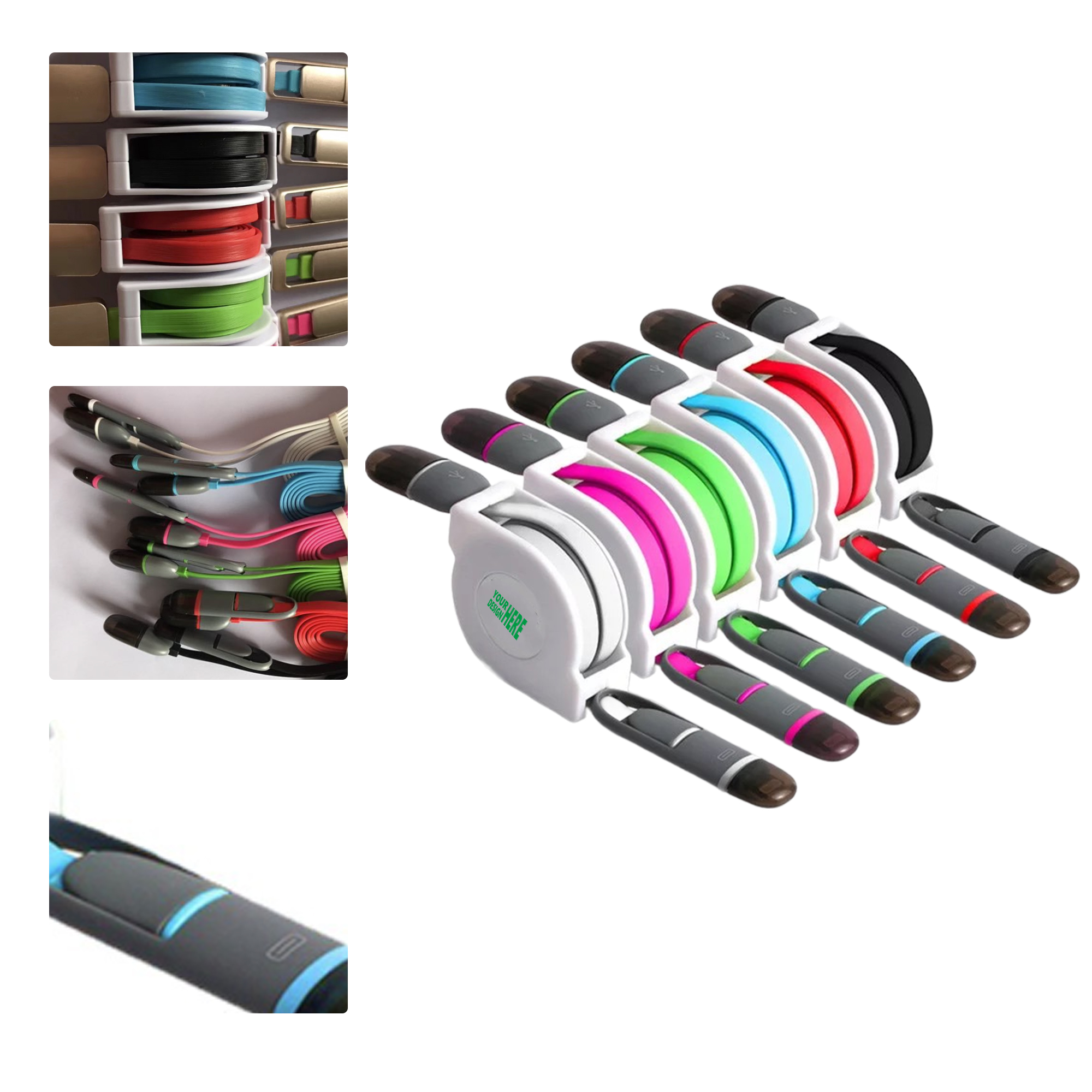 MOQ 50 USB Data Cable 2-in-1 Retractable Android IP Custom Logo Gift 1