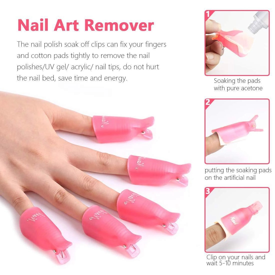 10PCS Nail Art Soak Off Cap Clip UV Gel Polish Remover Tool 3