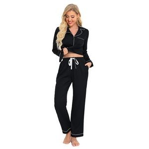 Women'S 2 Pcs Set Pajama Button Down Long Wear 3
