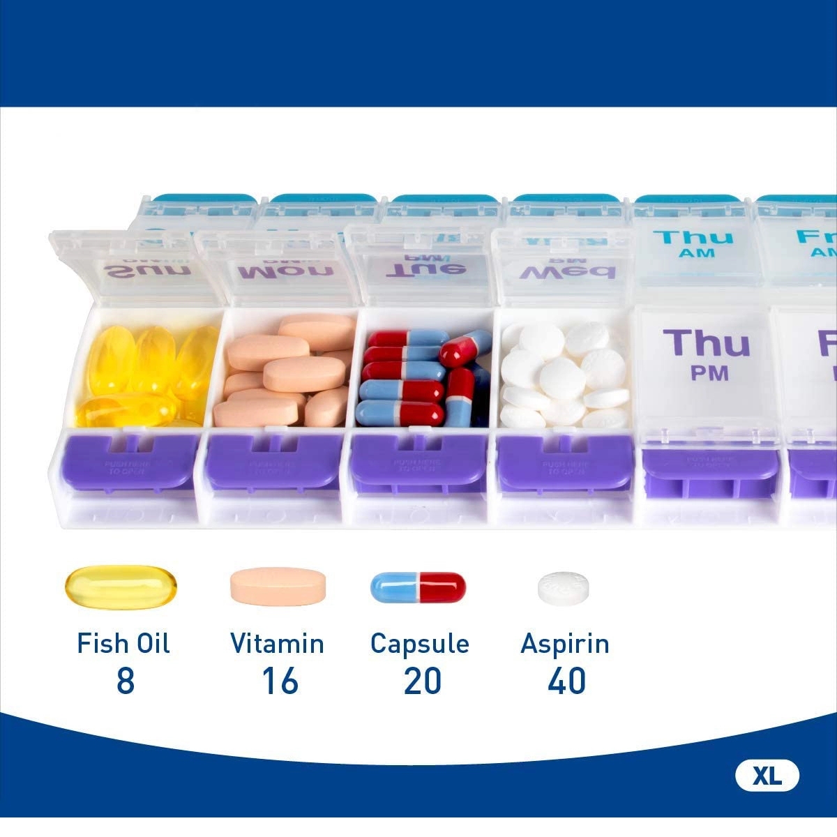 Push Button (7-Day) Pill Box Weekly 2 Times a Day AM/PM 2